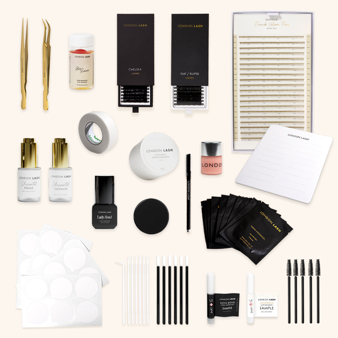 Kit de iniciação para o curso de formação de extensão de pestanas Classic &amp; Speedy Volume.