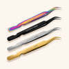 Four Different Coloured Curved Tweezers for Lash Extensions